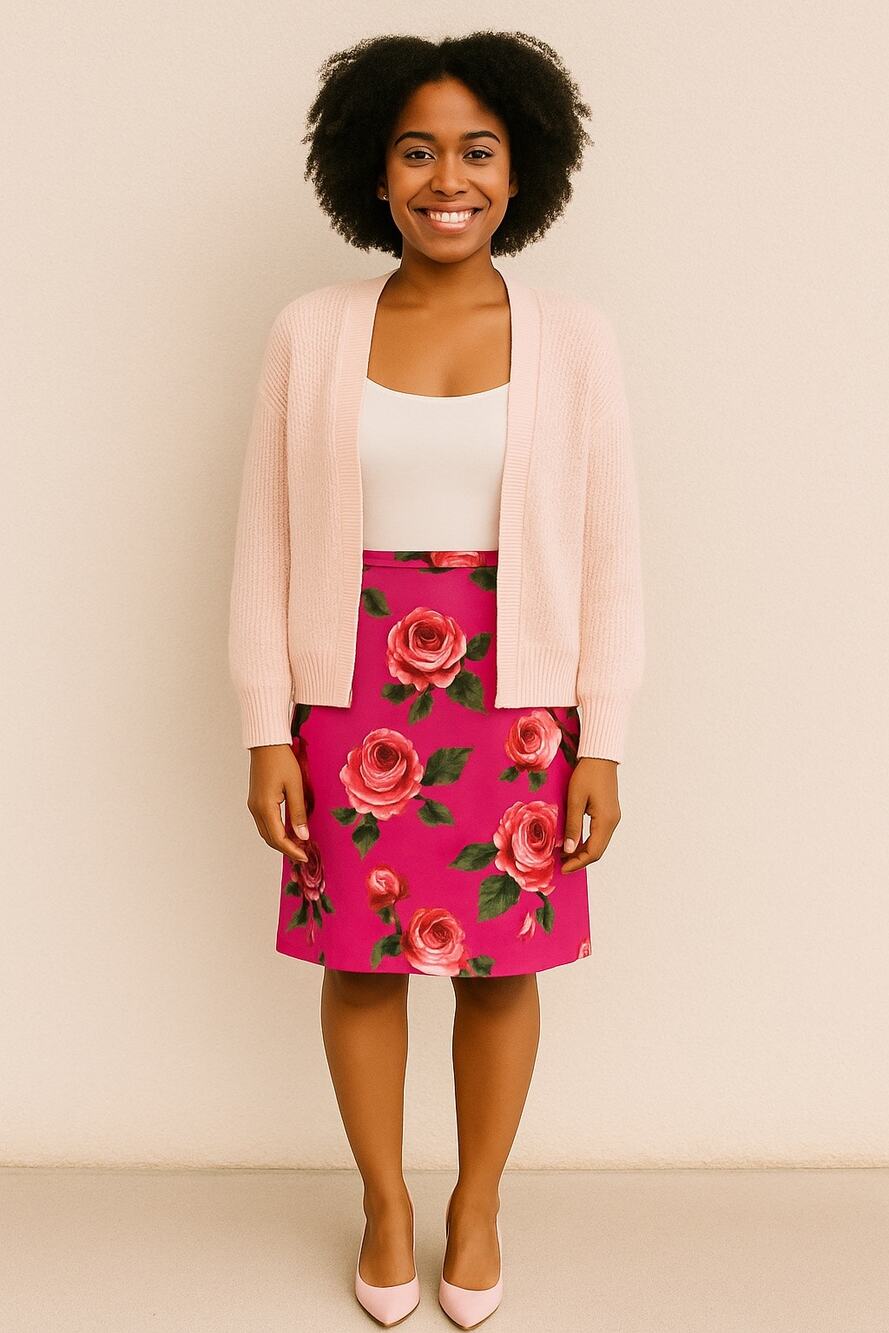 Vintage Tracy Evans Pink floral knee length Skirt Resort large USA made Y2K